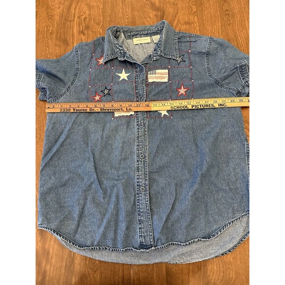 Lemon Grass Shirt Women’s XL Denim Embellished Embroidered American Flags Stars - Picture 4 of 8